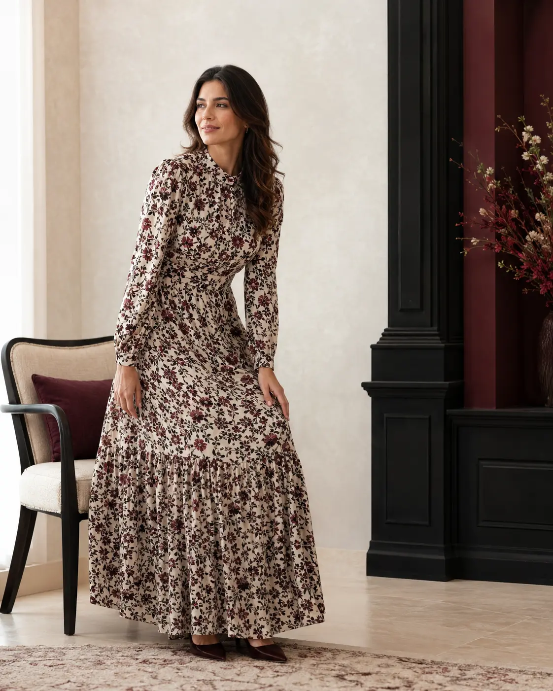 Vestido largo de estampado floral sobrio